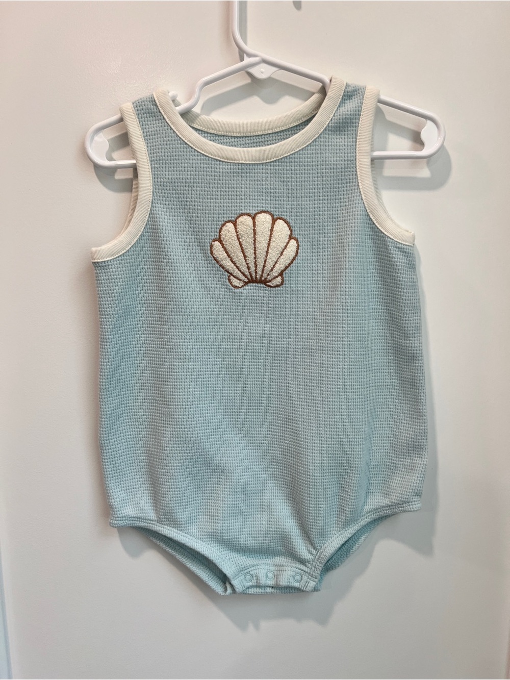 Cloud Island Waffle Knit Seashell Bubble Romper Aqua Blue 24M